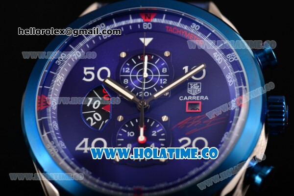 Tag Heuer Carrera Calibre 1887 50th Anniversary Limited Edition Miyota OS20 Quartz Steel Case with Blue Dial and Leather Strap - Click Image to Close
